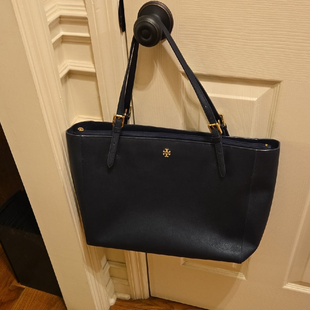 Tory Burch Navy Blue Robinson Saffiano Tote Bag - Picture 9 of 9